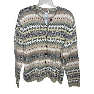 TIARA INTERNATIONAL Women's XL Fair Isle Pattern Button Front Cardigan Sweater